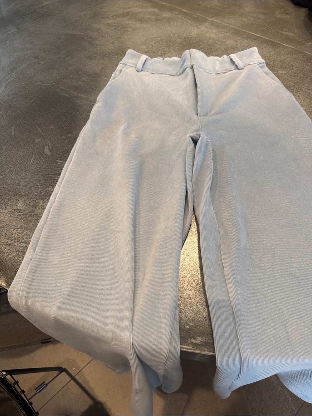 Light Blue Ribbed Wide Leg Pants - Picture 3 of 3